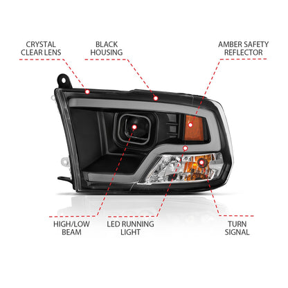 Projector Headlights Plank Style Design Black by ANZO USA