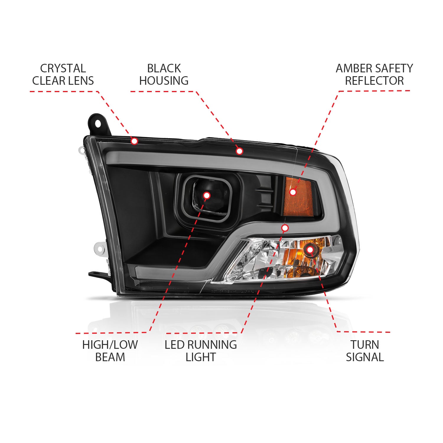 Projector Headlights Plank Style Design Black by ANZO USA