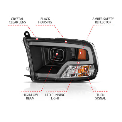 Projector Headlights Plank Style Design Black by ANZO USA