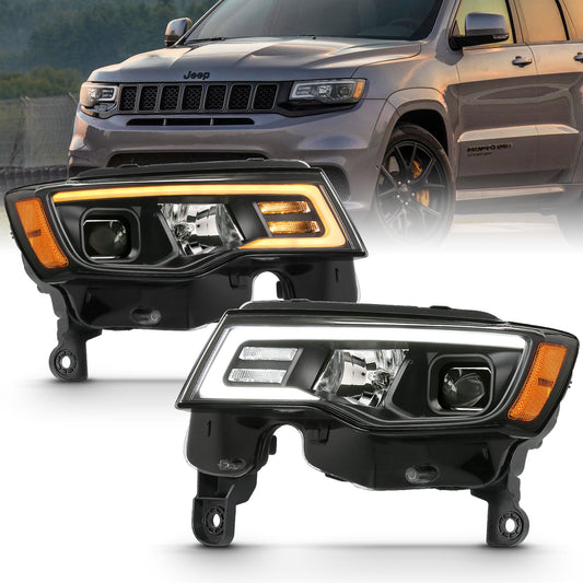 Projector Headlights w/ Plank Style Switchback Black w/ Amber by ANZO USA