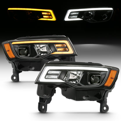 Projector Headlights w/ Plank Style Switchback Black w/ Amber by ANZO USA