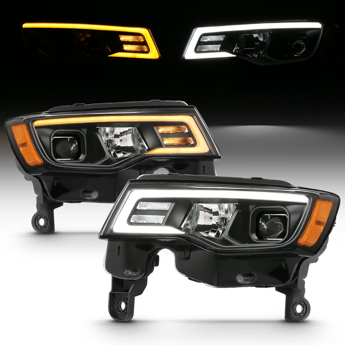 Projector Headlights w/ Plank Style Switchback Black w/ Amber by ANZO USA