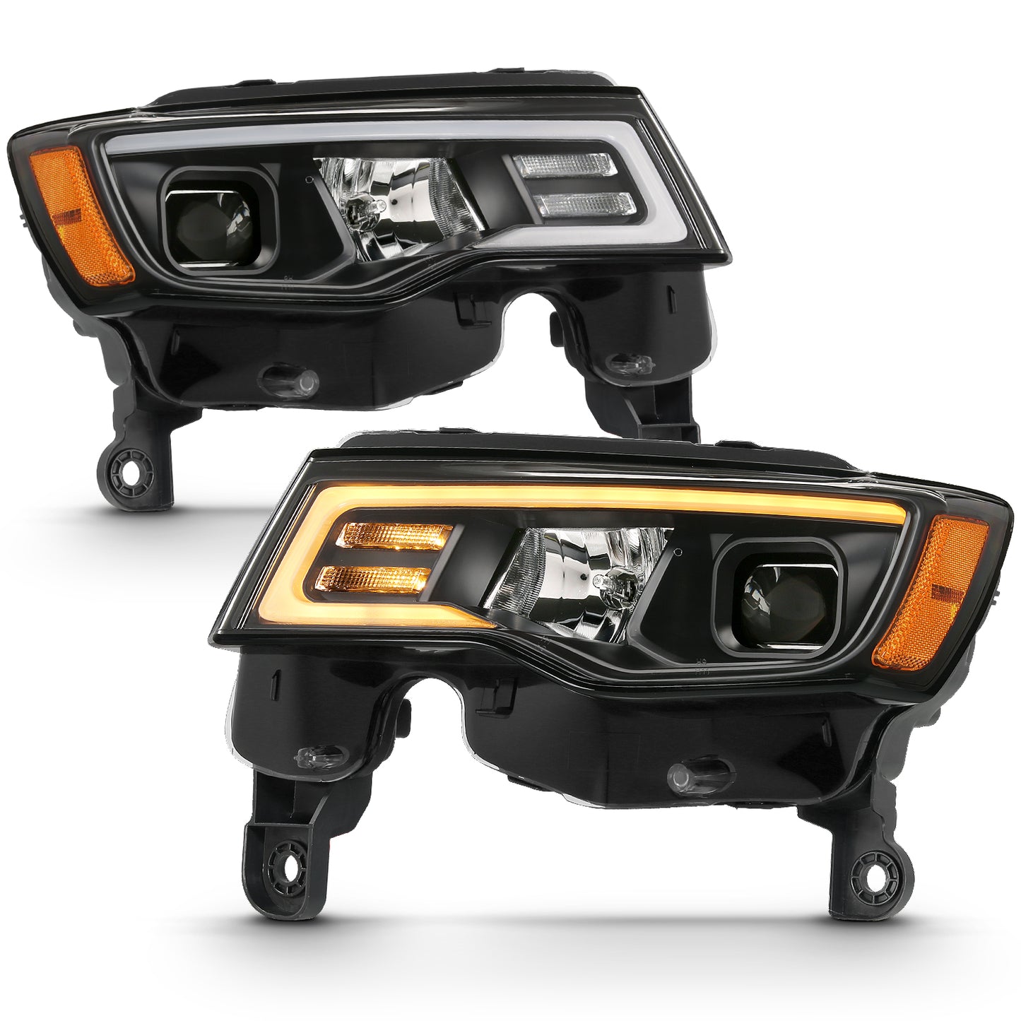 Projector Headlights w/ Plank Style Switchback Black w/ Amber by ANZO USA