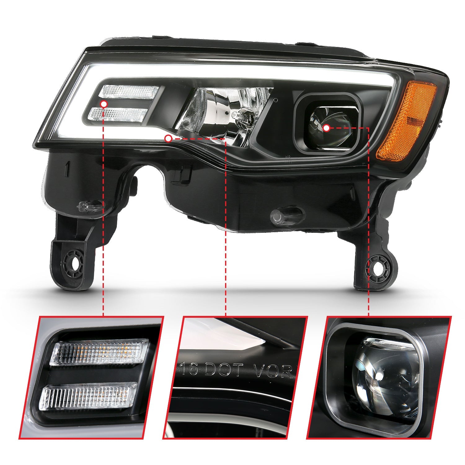 Projector Headlights w/ Plank Style Switchback Black w/ Amber by ANZO USA