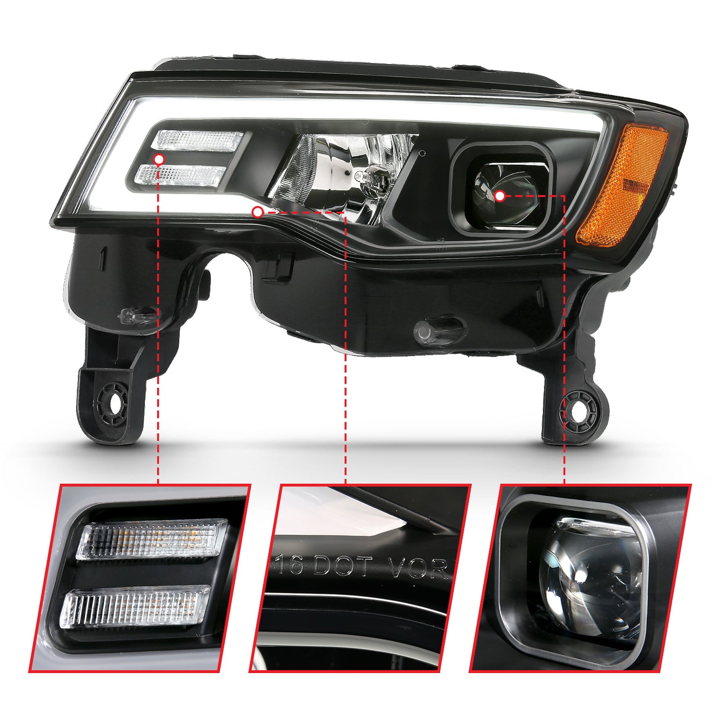 Projector Headlights w/ Plank Style Switchback Black w/ Amber by ANZO USA