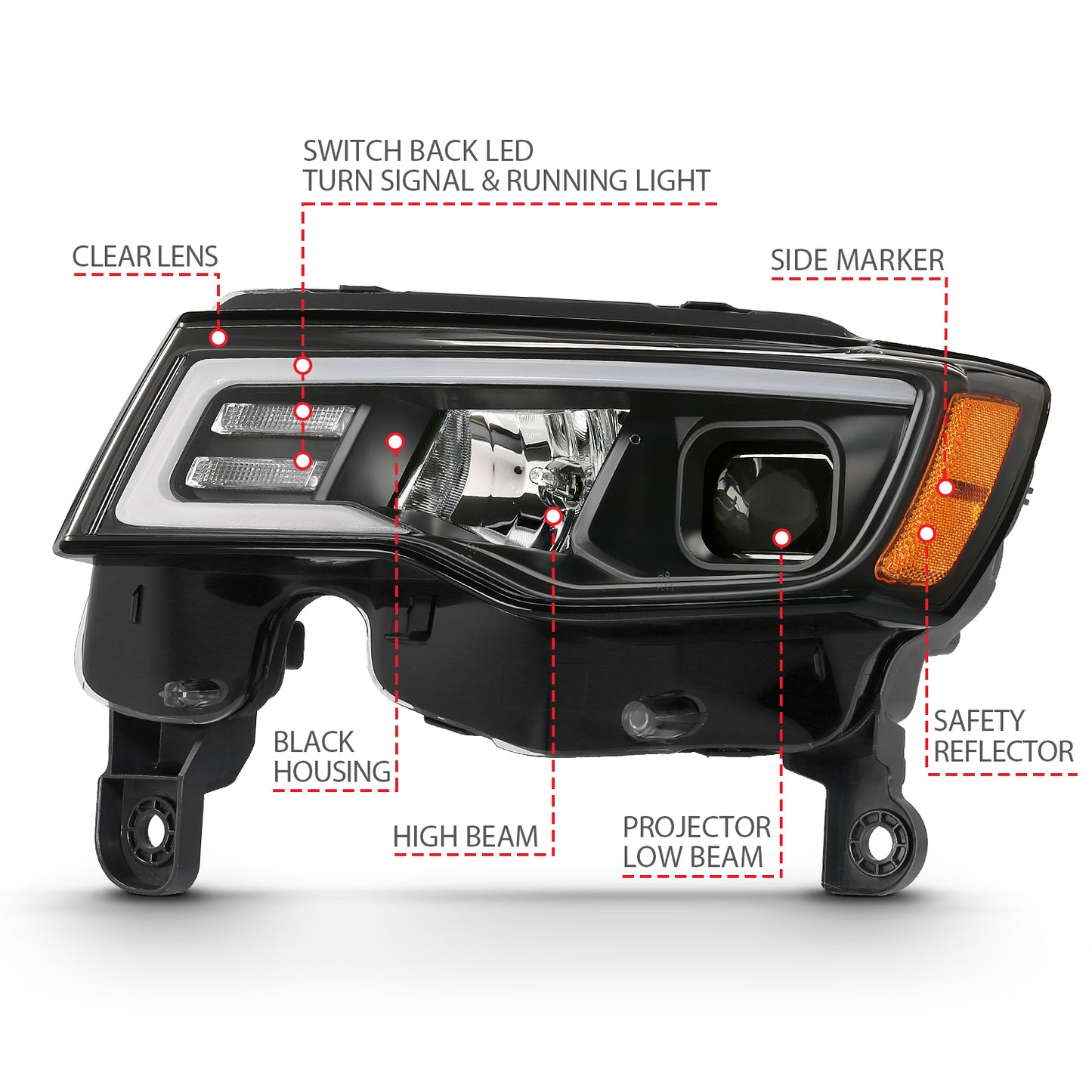 Projector Headlights w/ Plank Style Switchback Black w/ Amber by ANZO USA