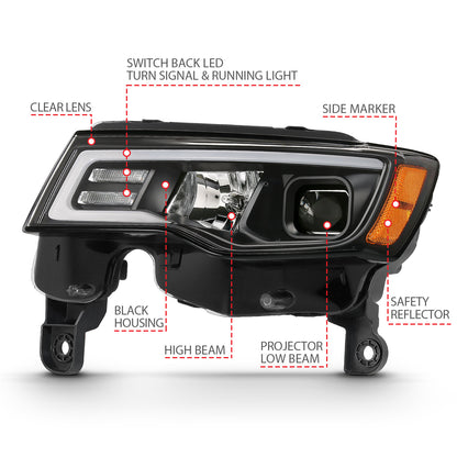 Projector Headlights w/ Plank Style Switchback Black w/ Amber by ANZO USA