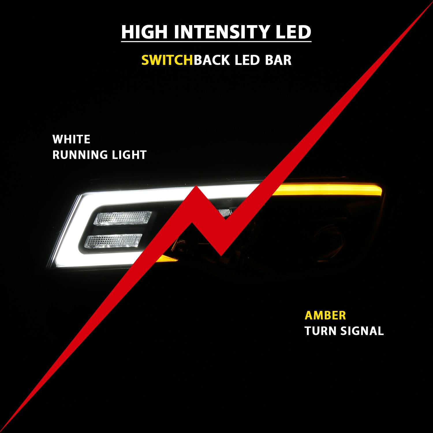 Projector Headlights w/ Plank Style Switchback Black w/ Amber by ANZO USA