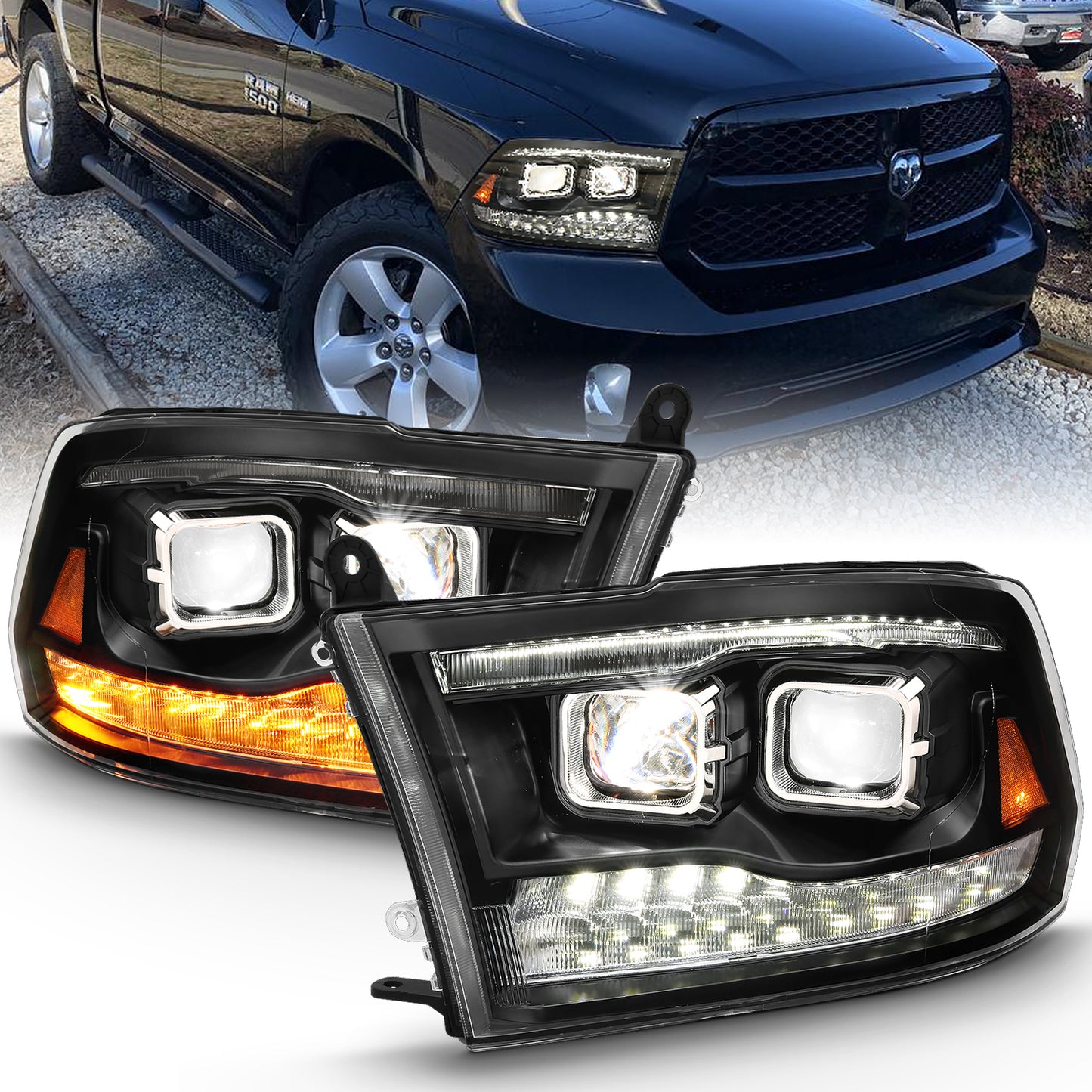 LED Projector Plank Style Switchback H.L Halo Black Amber (OE Style) by ANZO USA