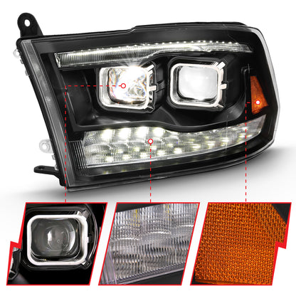 LED Projector Plank Style Switchback H.L Halo Black Amber (OE Style) by ANZO USA