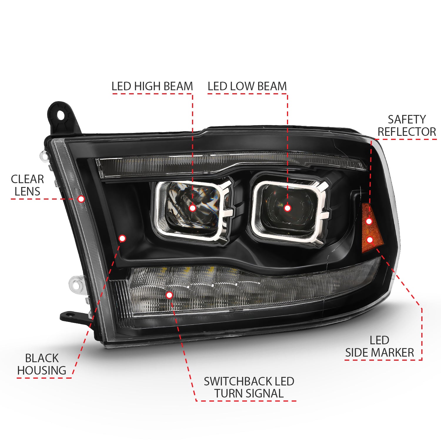 LED Projector Plank Style Switchback H.L Halo Black Amber (OE Style) by ANZO USA