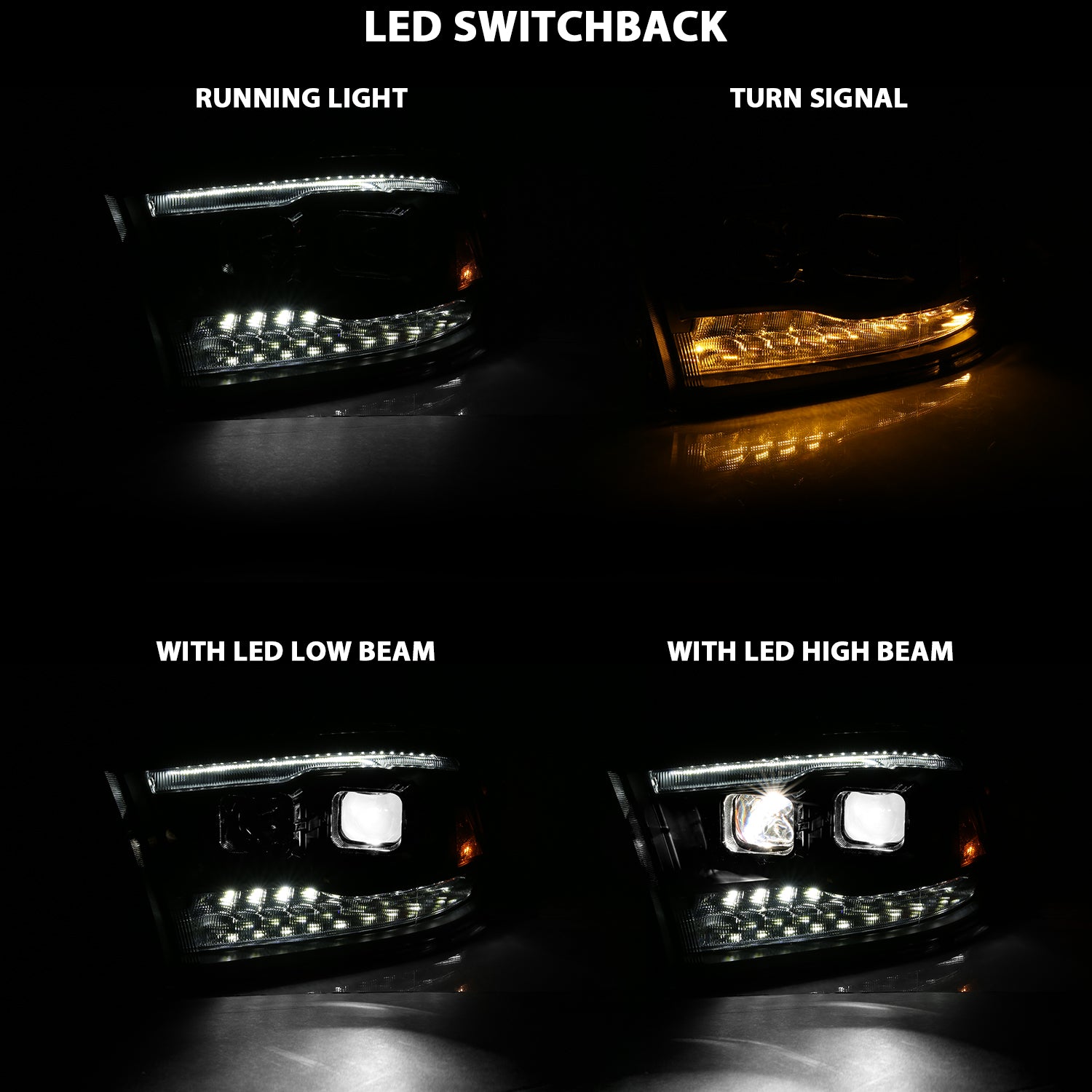 LED Projector Plank Style Switchback H.L Halo Black Amber (OE Style) by ANZO USA