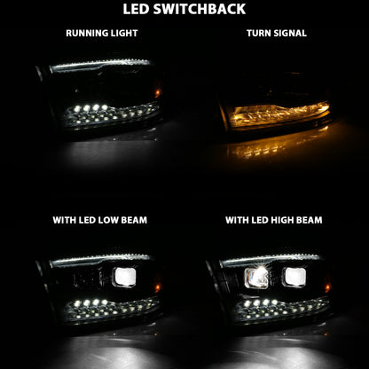 LED Projector Plank Style Switchback H.L Halo Black Amber (OE Style) by ANZO USA
