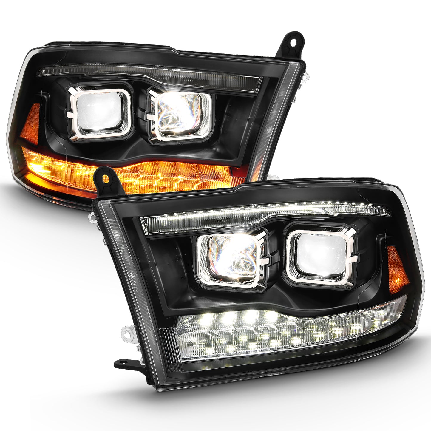LED Projector Plank Style Switchback H.L Halo Black Amber (OE Style) by ANZO USA