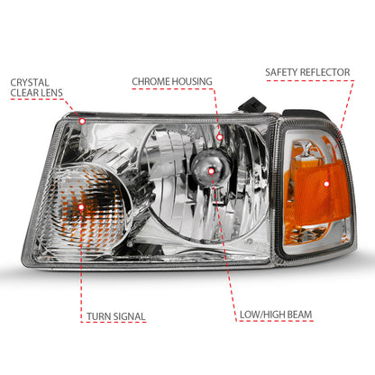 Crystal Headlights Chrome w/ Corner Lights by ANZO USA