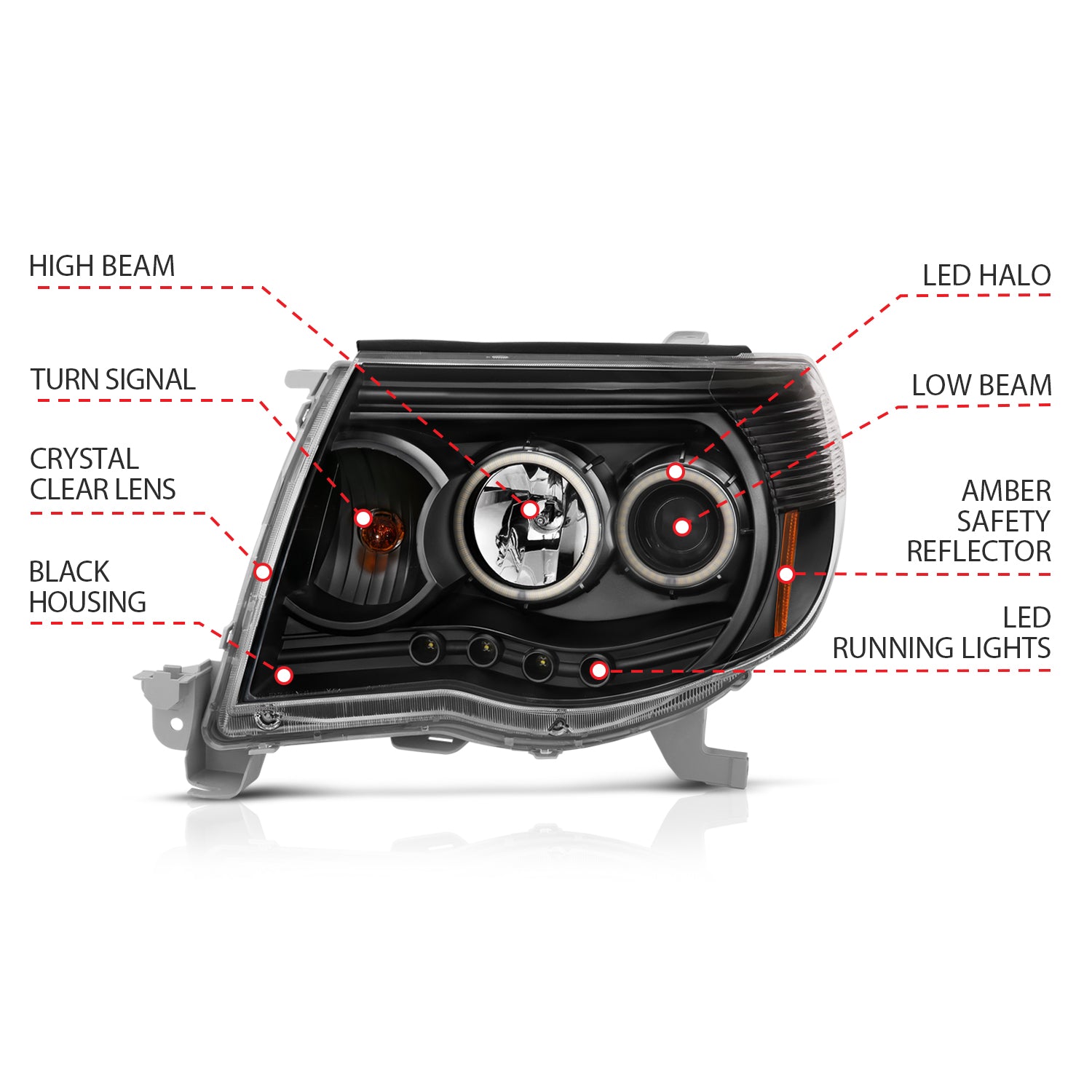 Projector Headlight Set w/Halo by ANZO USA