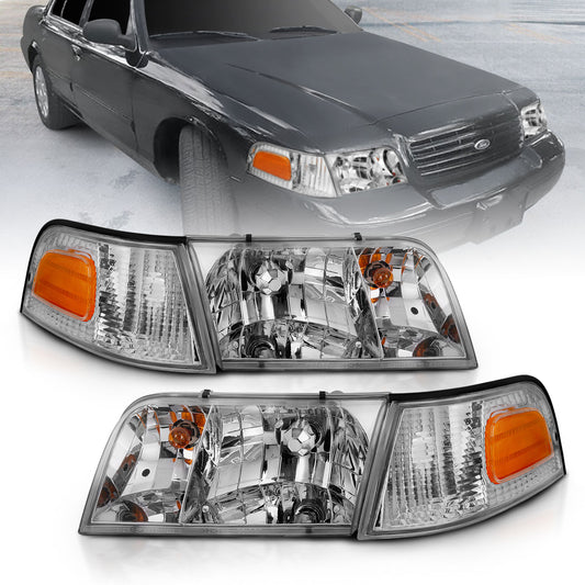 Crystal Headlights CRYSTAL HEADLIGHT CHROME WITH BUMPER LIGHT (OE) Pair by ANZO USA