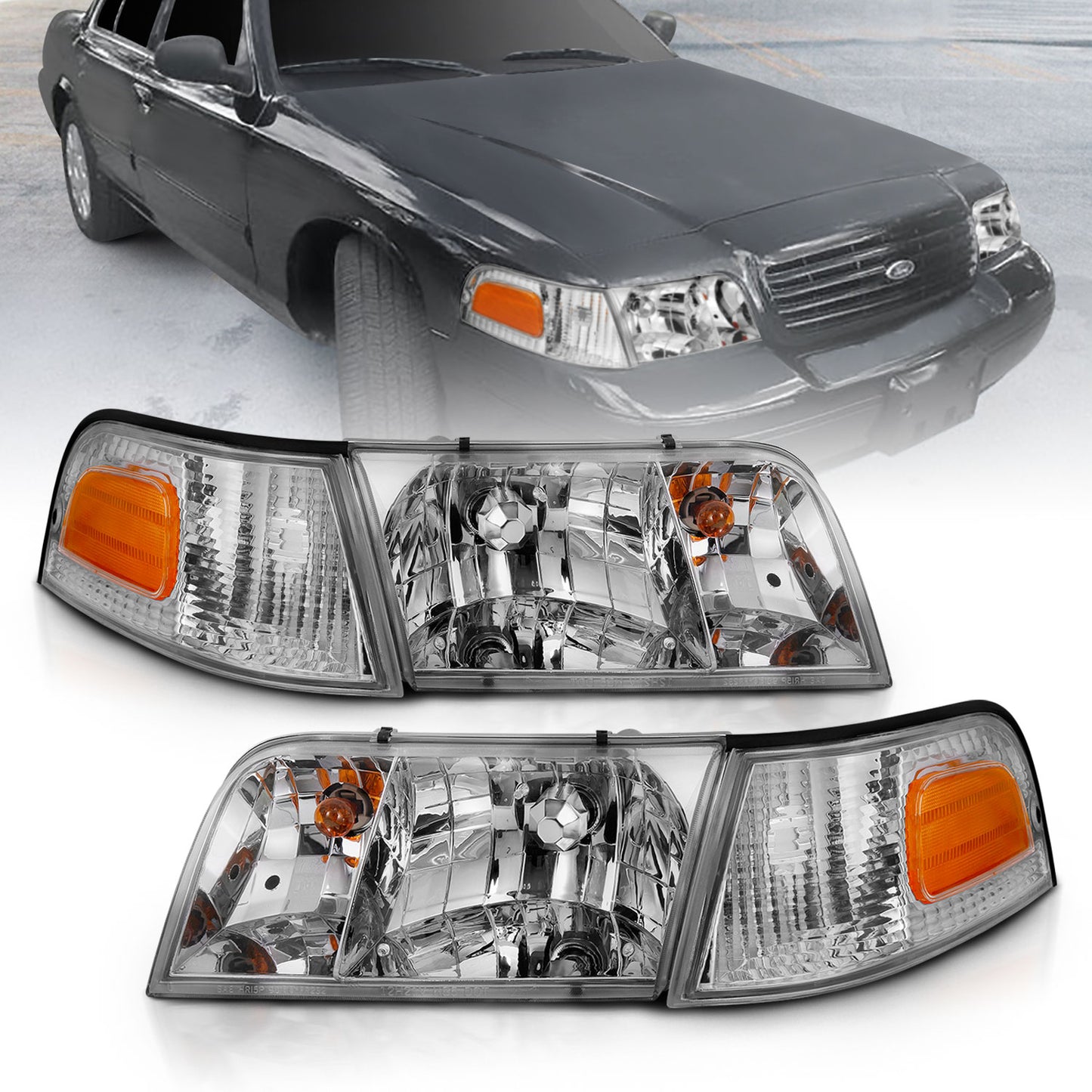 Crystal Headlights CRYSTAL HEADLIGHT CHROME WITH BUMPER LIGHT (OE) Pair by ANZO USA