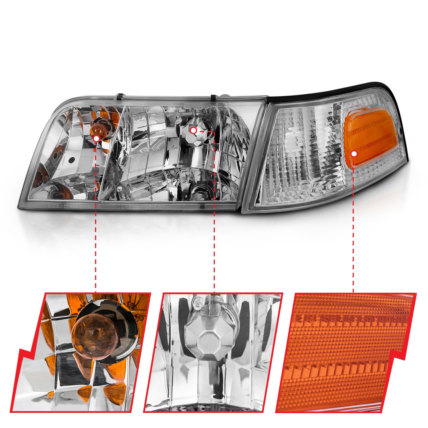 Crystal Headlights CRYSTAL HEADLIGHT CHROME WITH BUMPER LIGHT (OE) Pair by ANZO USA