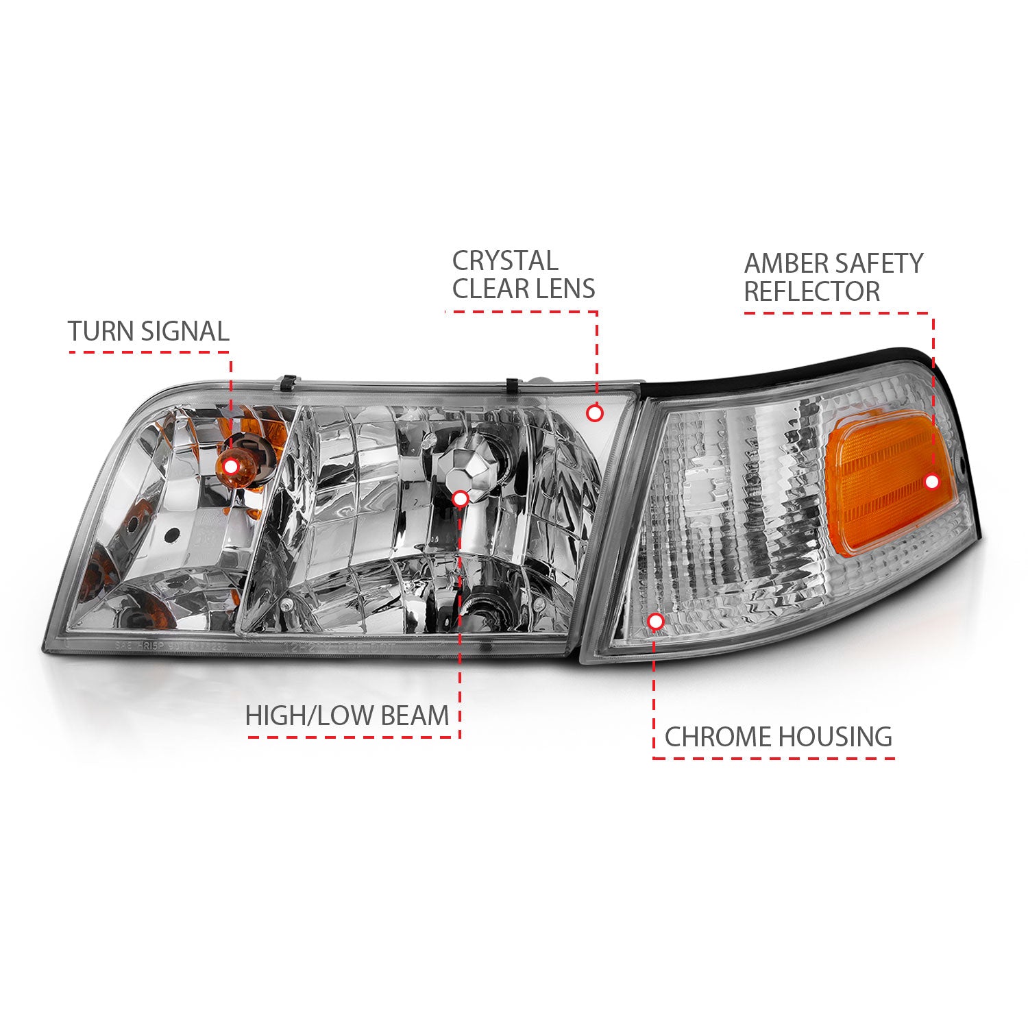 Crystal Headlights CRYSTAL HEADLIGHT CHROME WITH BUMPER LIGHT (OE) Pair by ANZO USA
