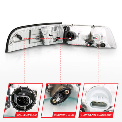 Crystal Headlights CRYSTAL HEADLIGHT CHROME WITH BUMPER LIGHT (OE) Pair by ANZO USA