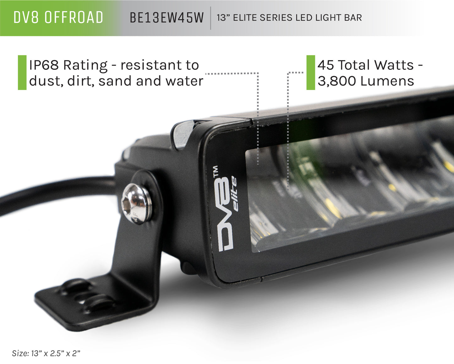UNVL 13in. HIGH PROFILE LED LIGHT BAR w/ FLOOD/SPOT COMBO PATTERN/SIDE MOUNTS by DV8 Offroad