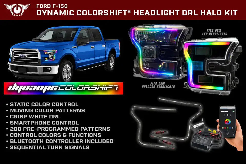ORACLE Lighting 2015-2017 Ford F-150 Dynamic ColorSHIFT Headlight DRL Upgrade Kit by ORACLE Lighting