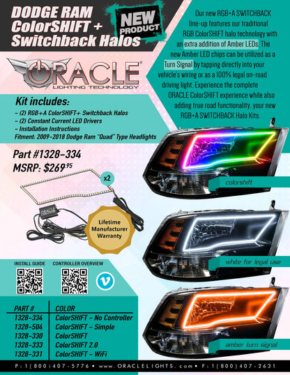 ORACLE Lighting 2009-2018 Ram RGB+A ColorSHIFT+ Switchback Quad Headlight Halo Kit by ORACLE Lighting