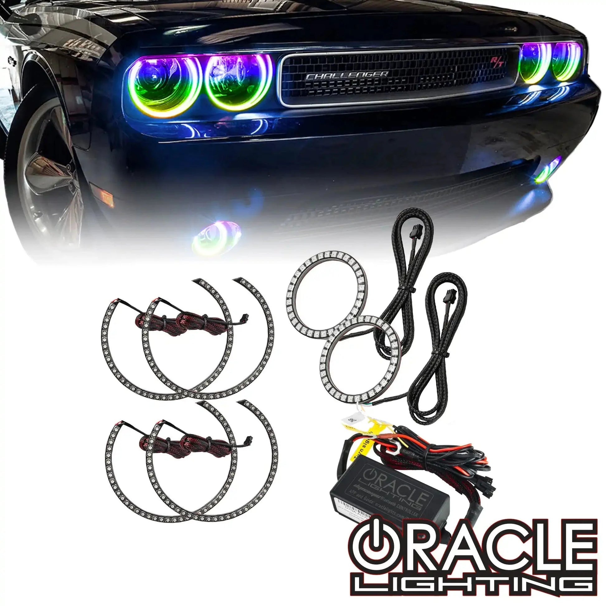 2008-2014 Dodge Challenger Dynamic ColorSHIFT Surface Mount Headlight & Fog Light Halo Kit - COMBO by ORACLE Lighting