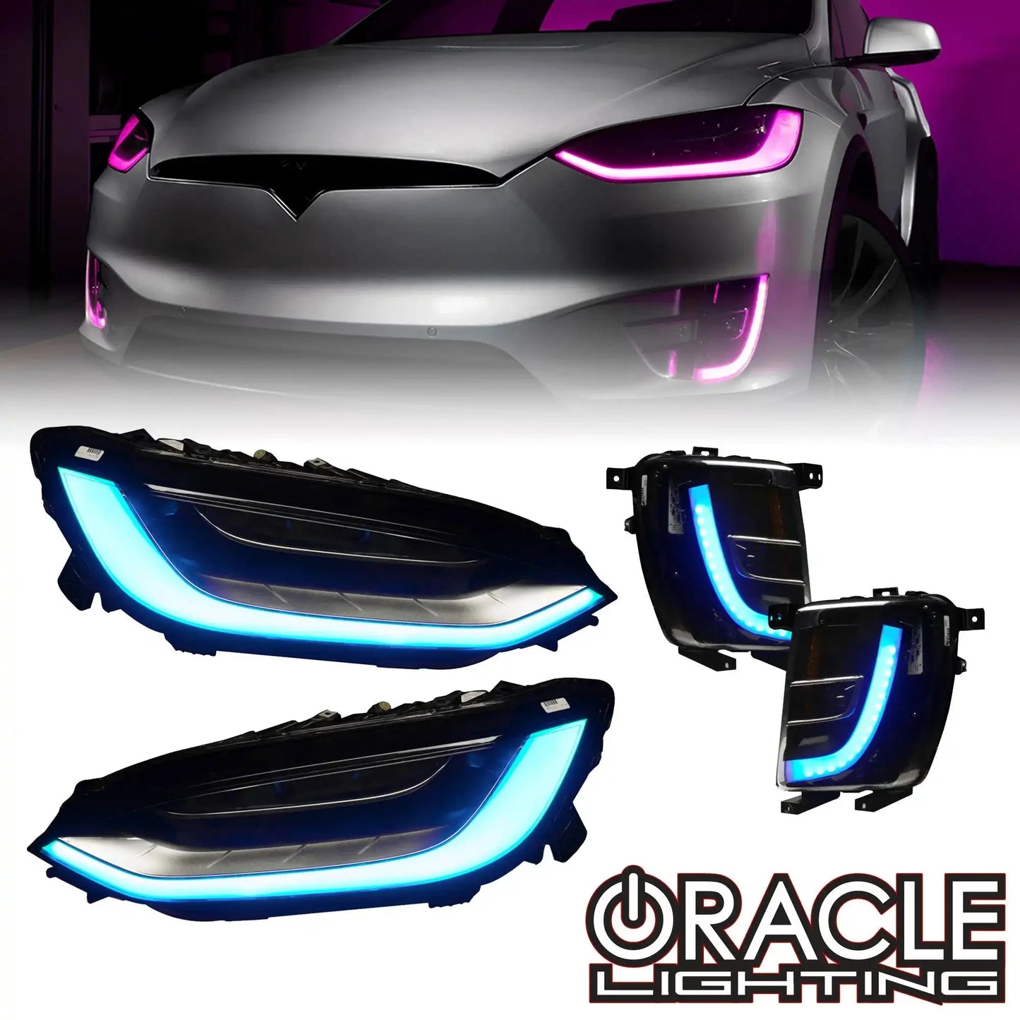 ORACLE Lighting 2016-2024 Tesla Model X Dynamic ColorSHIFT Headlight & Fog Light DRL Upgrade Kit - COMBO by ORACLE Lighting