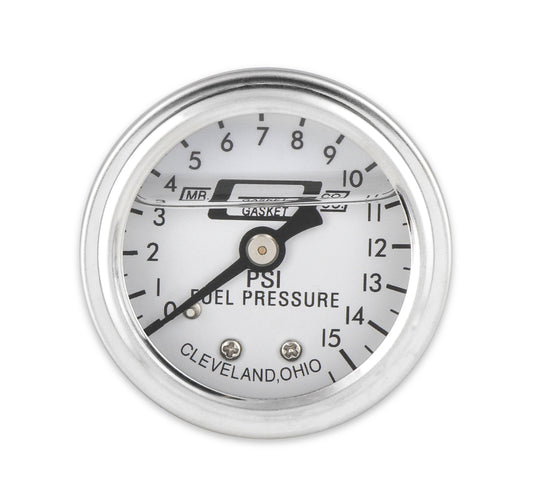Mr. Gasket Fuel Pressure Gauge - 0-15 PSI - 1/2 Inch Diameter - Liquid Filled by Mr Gasket