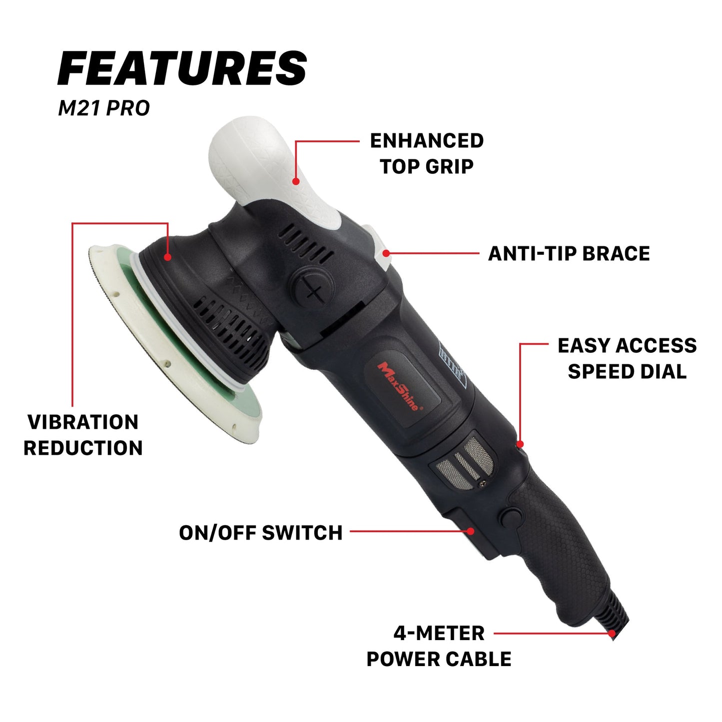 Random Orbital Polisher | M21 Pro - 6in Plate, 21mm Throw, 1000W by MaxshineUSA