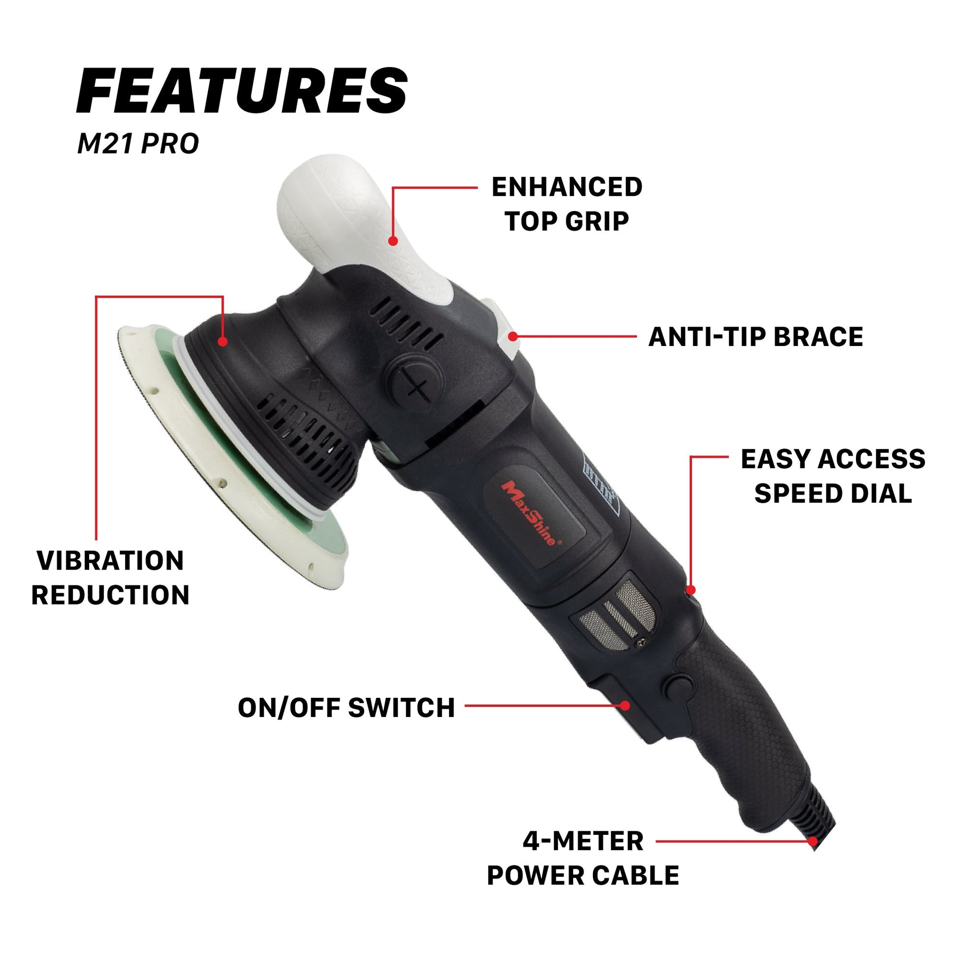 Random Orbital Polisher | M21 Pro - 6in Plate, 21mm Throw, 1000W by MaxshineUSA
