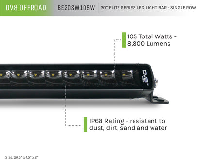 UNIVERSAL 20in. SINGLE ROW LED LIGHT BAR w/ FLOOD/SPOT COMBO PATTERN/SIDE MOUNTS by DV8 Offroad