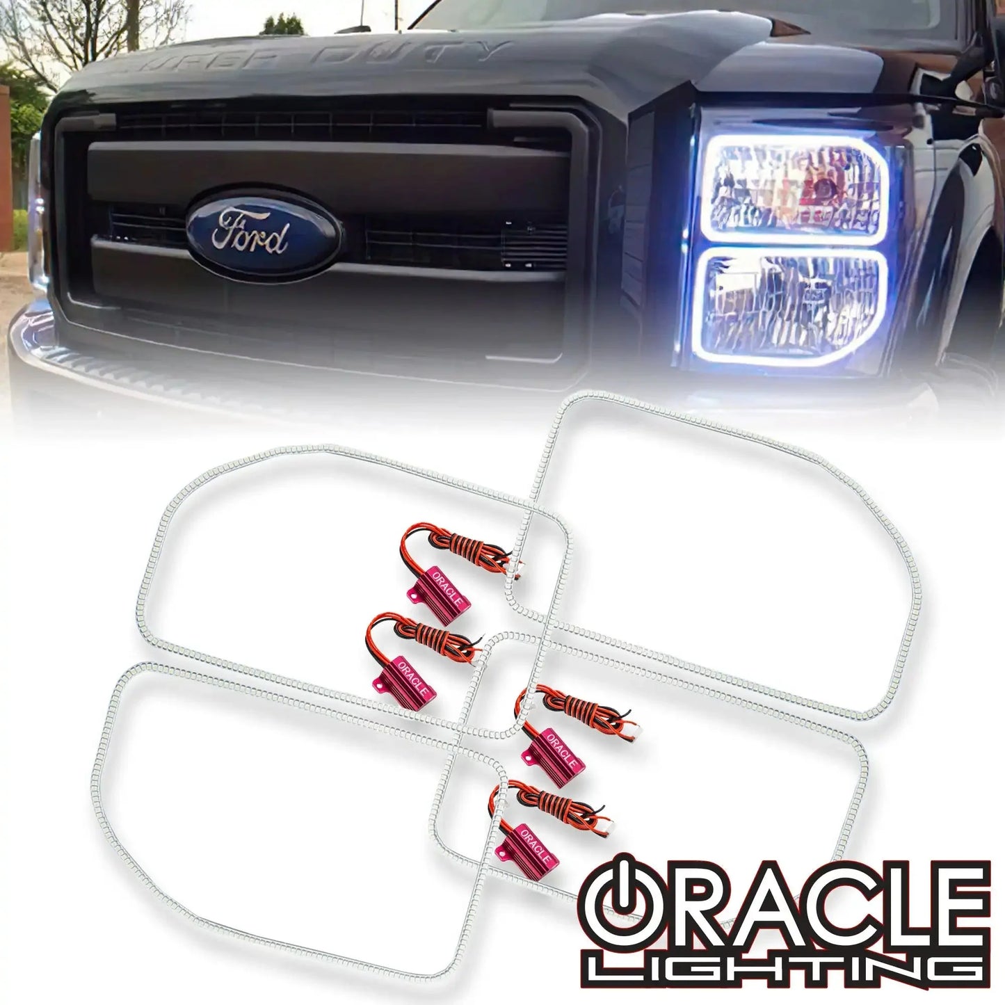 ORACLE Lighting 2011-2016 Ford F-250/F-350 LED Headlight Halo Kit (Square Ring Design) by ORACLE Lighting