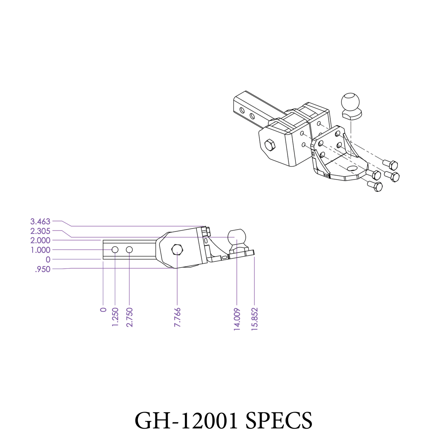 GLYDER TORSION-FLEX 2" Shank 2" drop .4K-.7K TW 7K Hitch & Ball 1" Dia Hole by GEN-Y Hitch