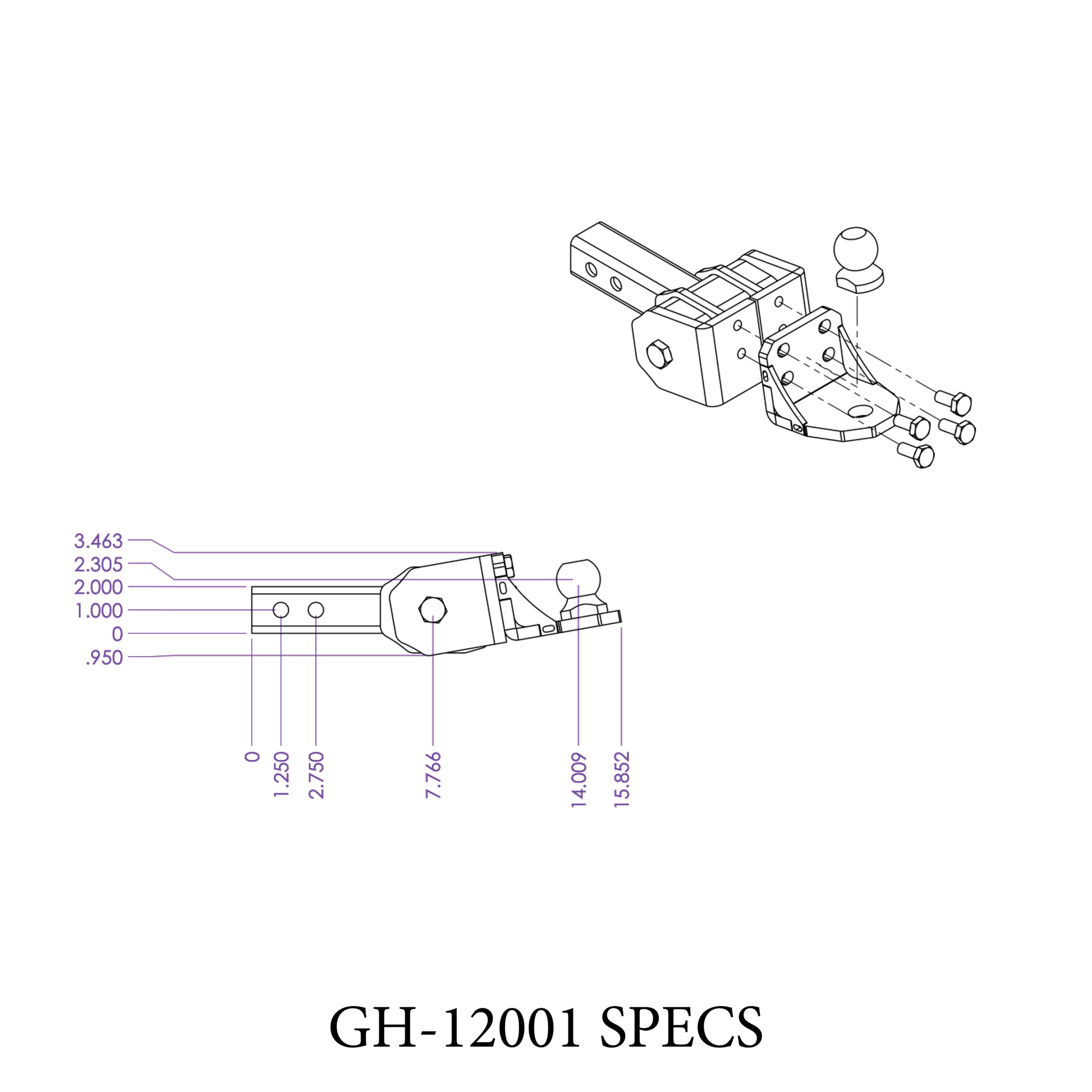 GLYDER TORSION-FLEX 2" Shank 2" drop .4K-.7K TW 7K Hitch & Ball 1" Dia Hole by GEN-Y Hitch