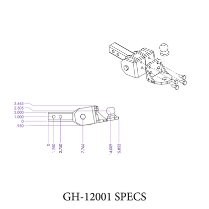 GLYDER TORSION-FLEX 2" Shank 2" drop .4K-.7K TW 7K Hitch & Ball 1" Dia Hole by GEN-Y Hitch