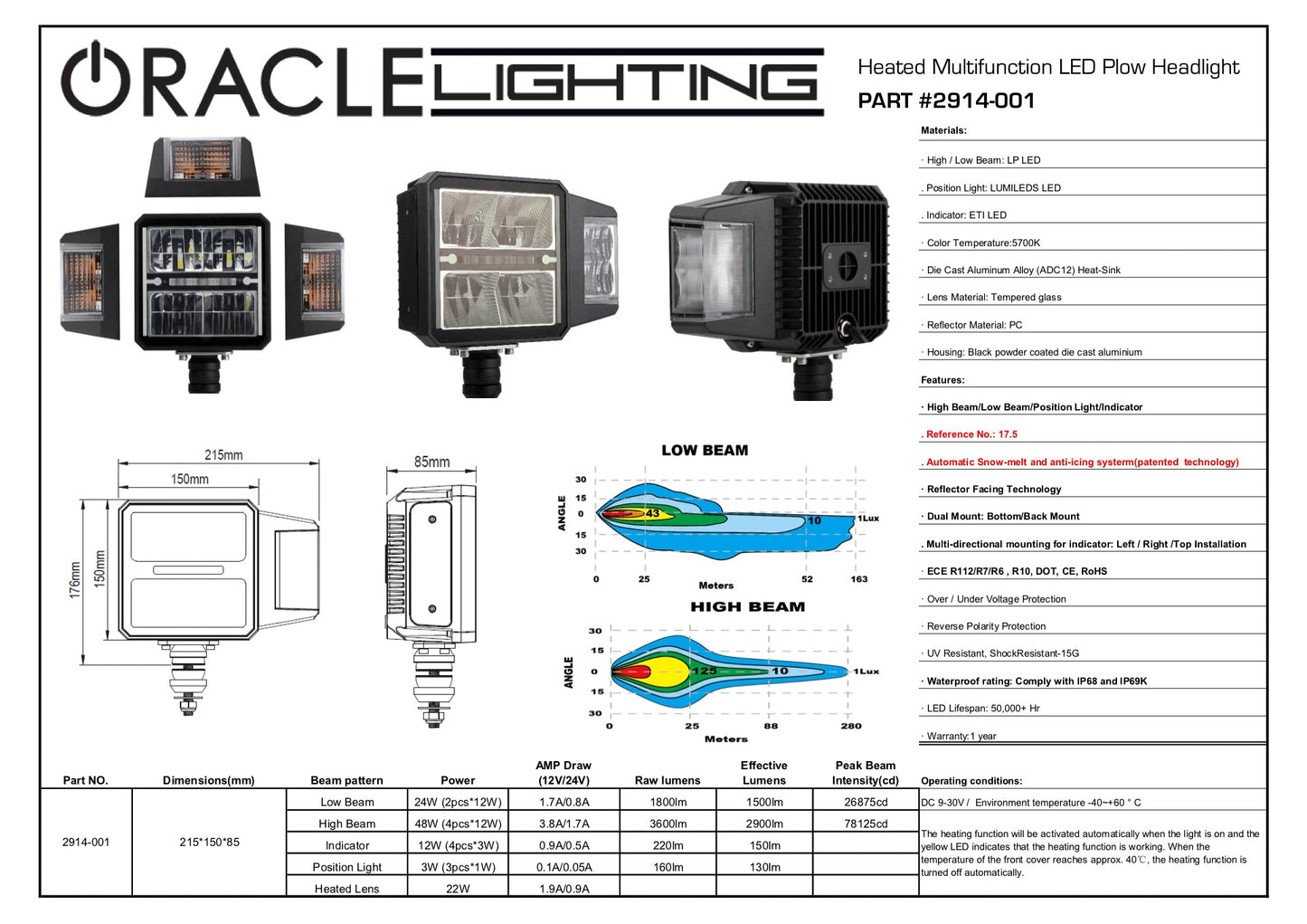 LED Plow Headlight with Heated Lens | Multifunction DOT Compliant by ORACLE Lighting