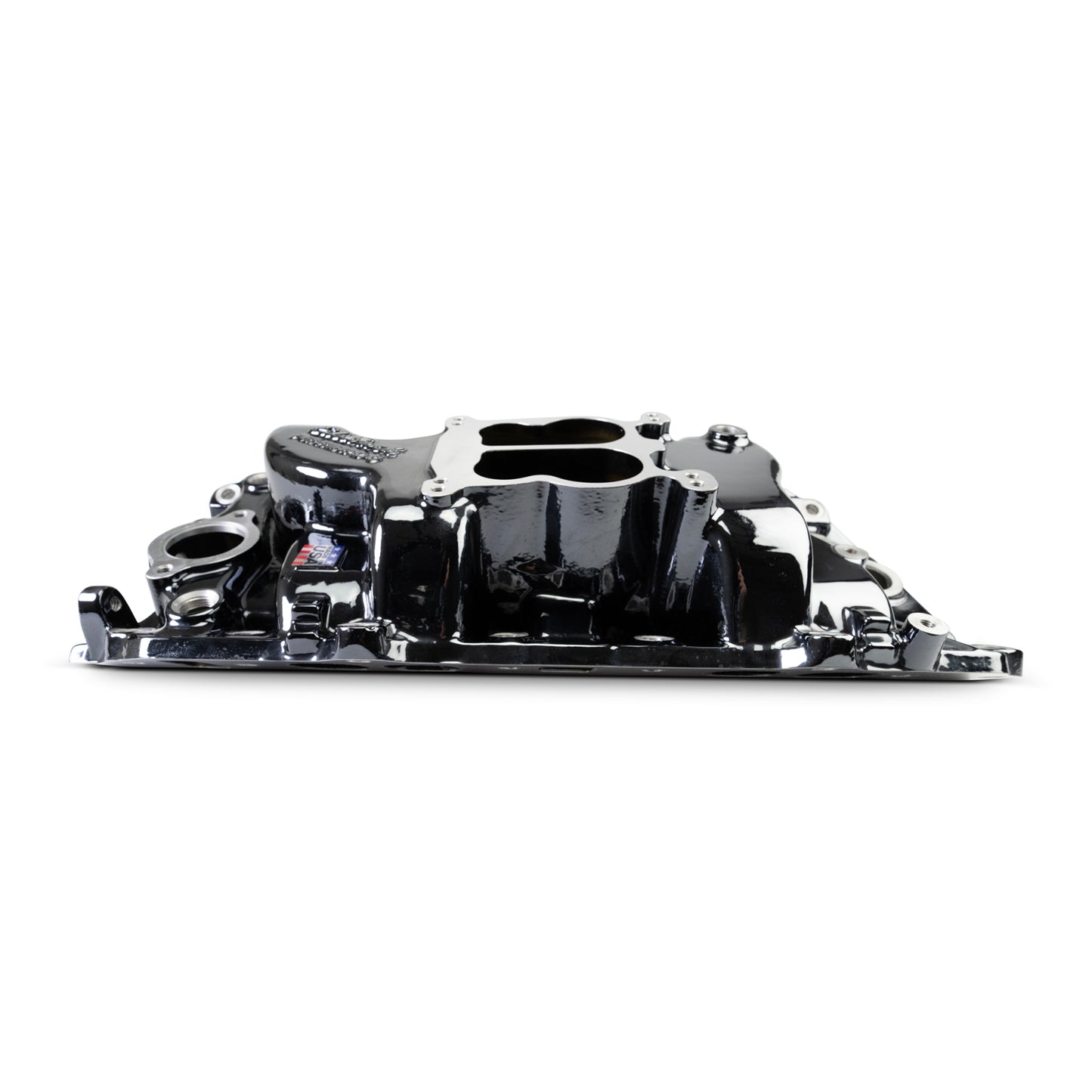 Performer 2-O Manifold for 1965-90 B/B Chevy Oval Port Heads, Black Plasma by Edelbrock