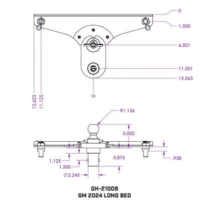 GoosePuck 5" offset puck mount for GM Long Bed 25K Towing W/ EXT ball assembly by GEN-Y Hitch