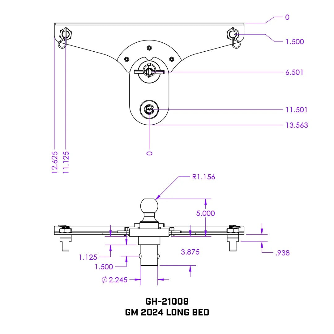 GoosePuck 5" offset puck mount for GM Long Bed 25K Towing W/ EXT ball assembly by GEN-Y Hitch