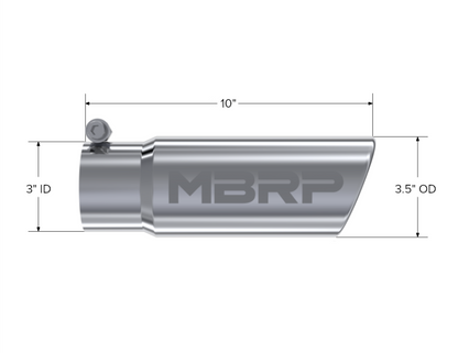 Tip. 3in. O.D. Angled Rolled End 3in. inlet 10in. length. T304 Stainless Steel. by MBRP Exhaust