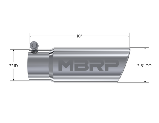 Tip. 3in. O.D. Angled Rolled End 3in. inlet 10in. length. T304 Stainless Steel. by MBRP Exhaust
