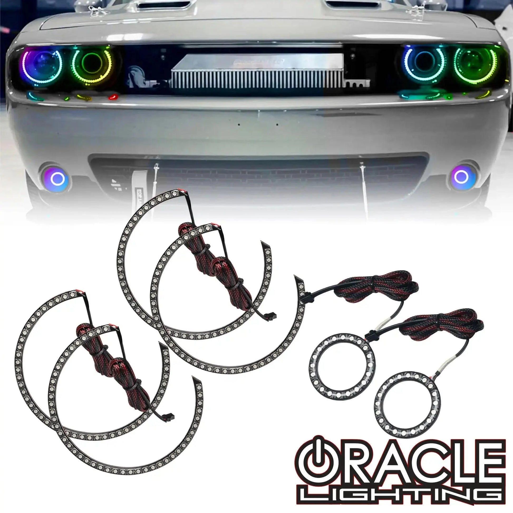 ORACLE Lighting 2015-2023 Dodge Challenger Dynamic ColorSHIFT Surface Mount Headlight & Fog Light Halo Kit - Combo by ORACLE Lighting