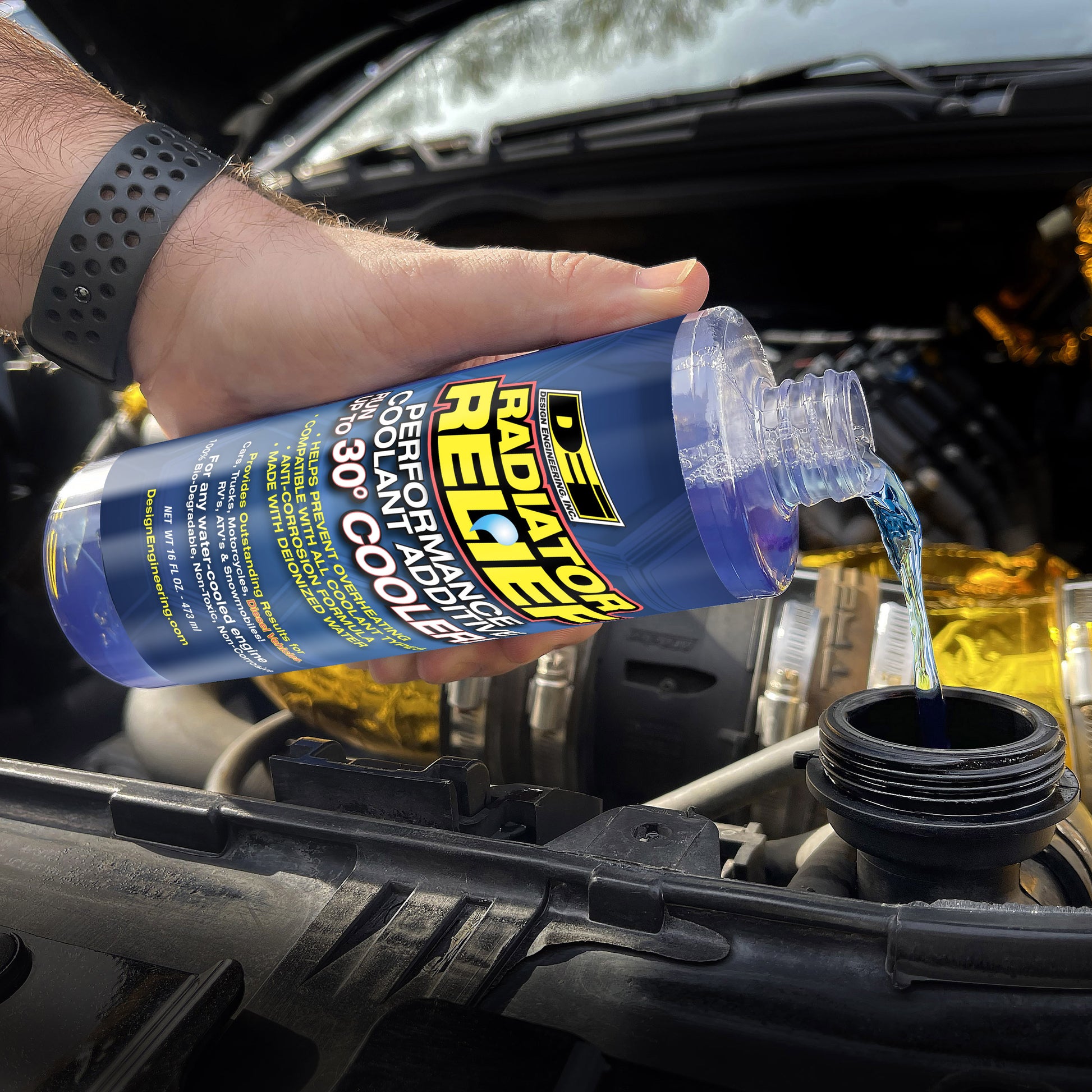 One 16 oz bottle of Radiator Relief. by Design Engineering