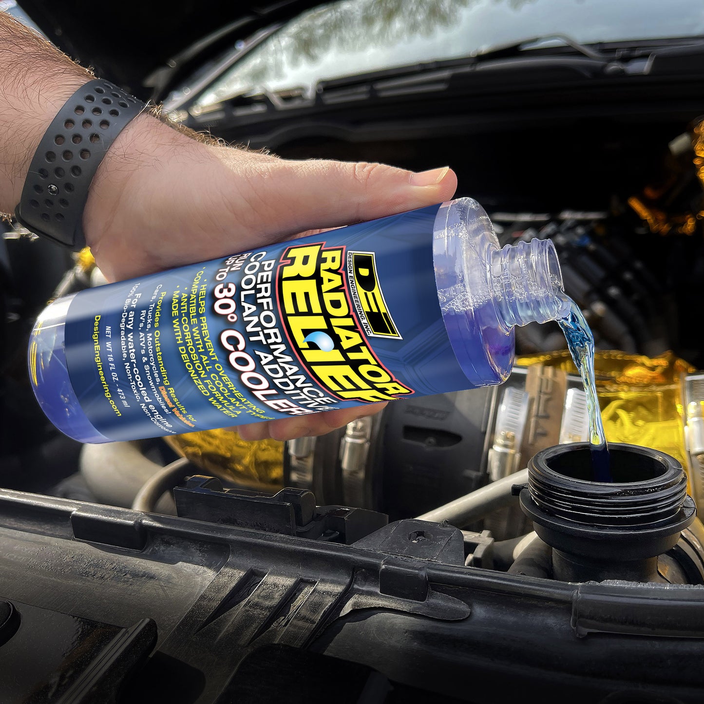 One 16 oz bottle of Radiator Relief. by Design Engineering