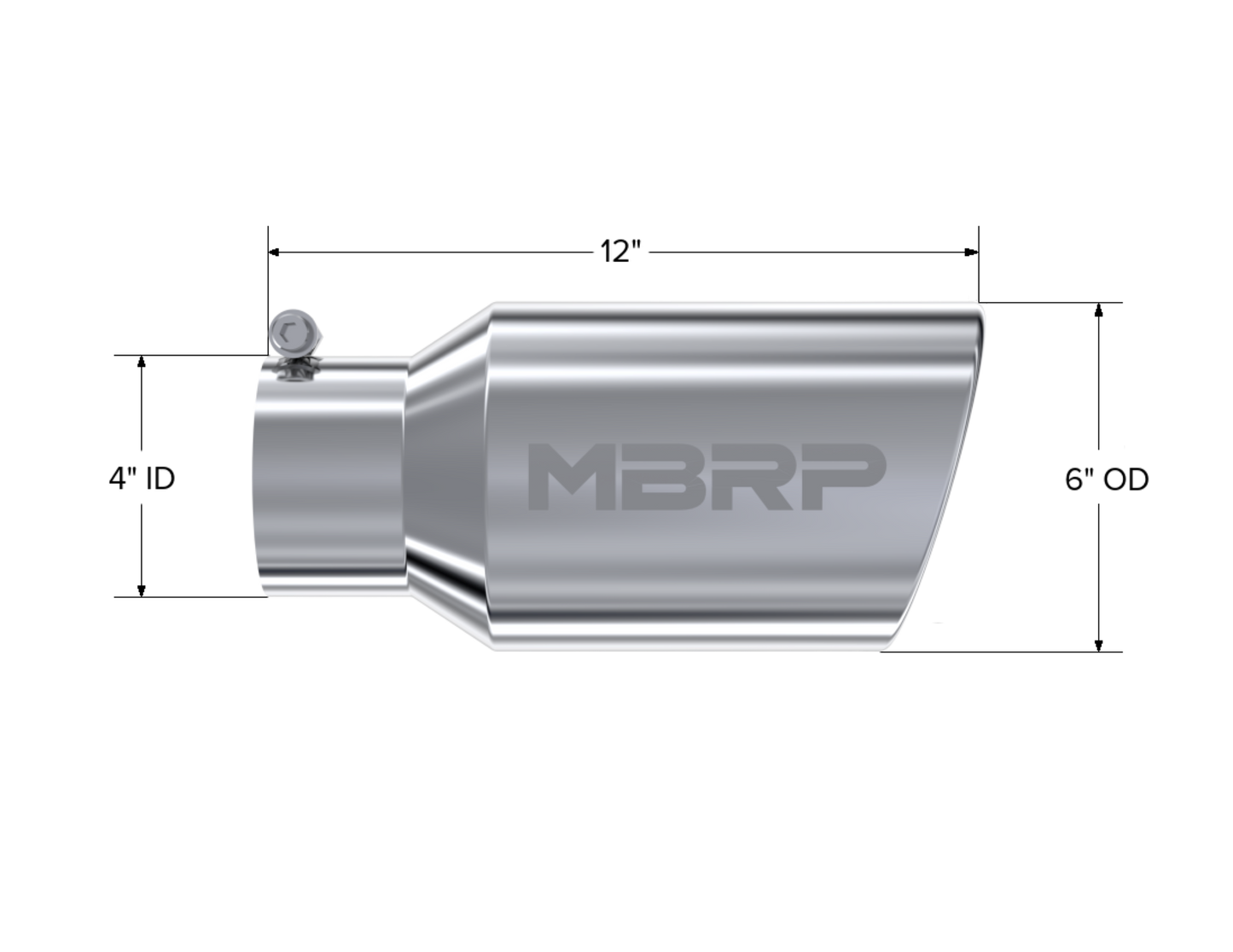 Tip 6" OD. Angled Rolled End. 4" ID. 12" length. T304 Stainless Steel. by MBRP Exhaust