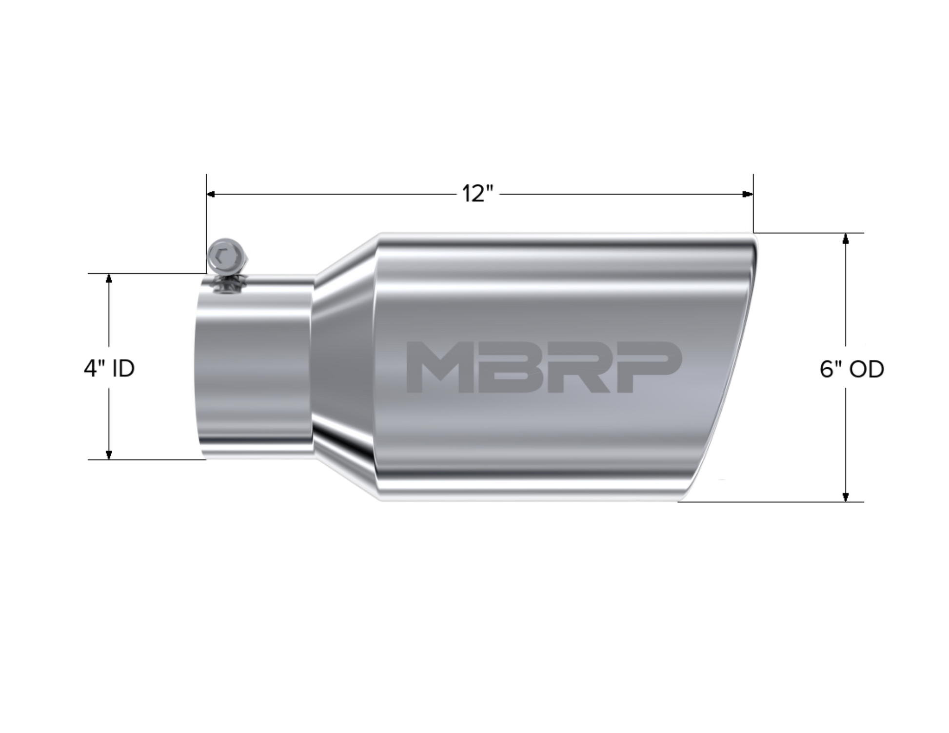 Tip 6" OD. Angled Rolled End. 4" ID. 12" length. T304 Stainless Steel. by MBRP Exhaust