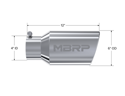 Tip 6" OD. Angled Rolled End. 4" ID. 12" length. T304 Stainless Steel. by MBRP Exhaust